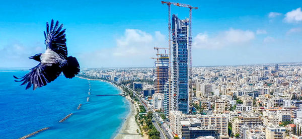 Panoramic view of city buildings against sky