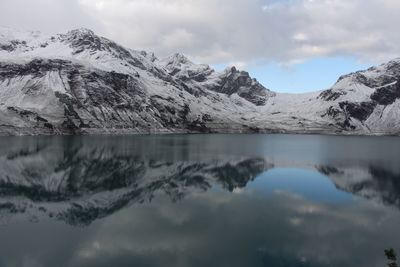 Scenic view of lake with mountains in background