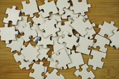 High angle view of papers on table