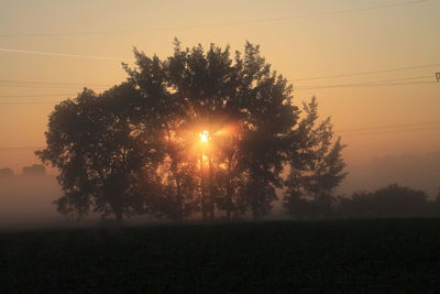 Scenic view of field against sky at sunset