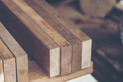 High angle view of wood on table