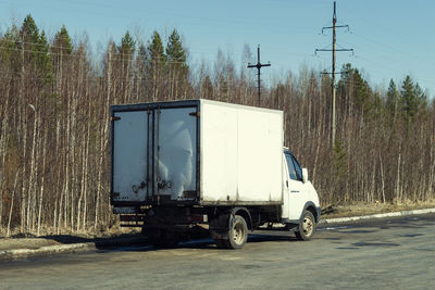 A white van in the parking lot. surgut, russia - 16 april 2021