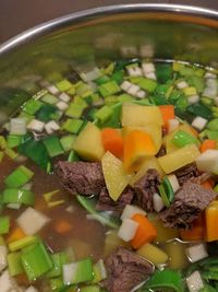 Close-up of vegetables in cooking pan