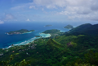 Scenic view of bay against sky