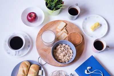 High angle view of breakfast on table