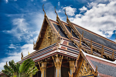 Low angle view of temple building against sky