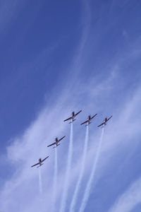 Low angle view of airshow in sky
