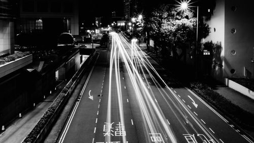 Light trails on city street at night