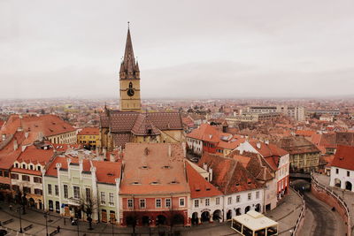 High angle view of buildings in city