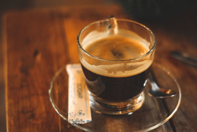 Close-up of coffee cup on table