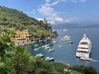 Yachts and boats at anchor at portofino italy