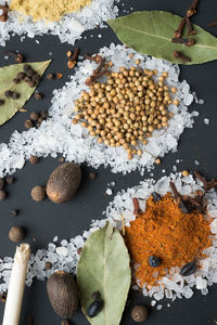 High angle view of spices on table