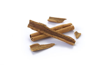 High angle view of cookies against white background