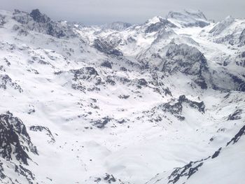 Scenic view of snow covered mountains