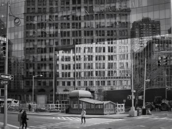 People walking on city street