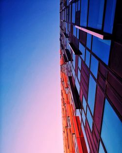 Low angle view of modern building against blue sky