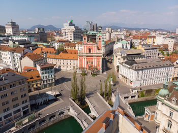 High angle view of townscape against sky