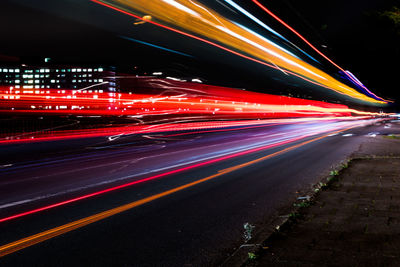 Light trails on road at night