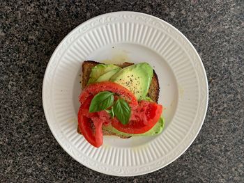 High angle view of salad in plate on table