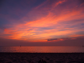 Scenic view of sea against orange sky