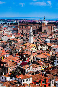 High angle view of buildings in city