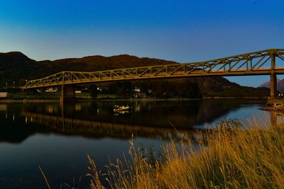 Bridge over river against clear blue sky