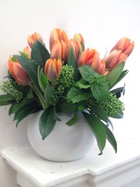 High angle view of flowering plant in vase