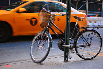 Bicycles parked on road