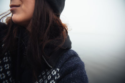 Close-up of woman wearing hat