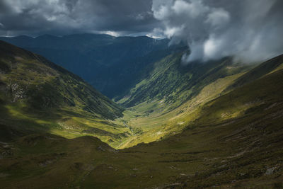 Scenic view of mountain range against sky