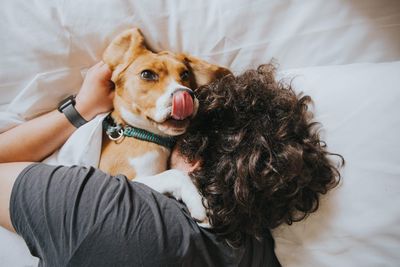 Portrait of woman with dog