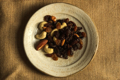 Directly above shot of dried fruit served in bowl