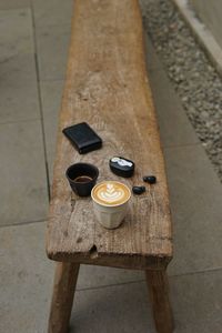 High angle view of coffee cup on table