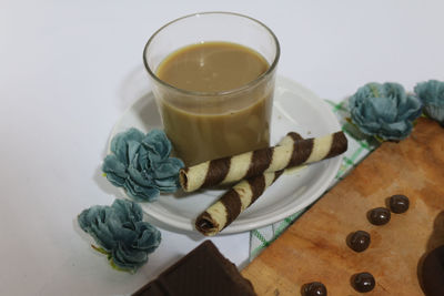 High angle view of coffee on table