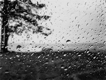 Full frame shot of wet glass window in rainy season