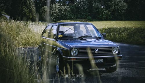 Vintage car on field