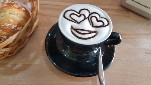 High angle view of coffee on table