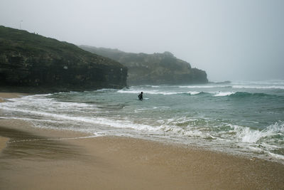 Scenic view of beach against clear sky