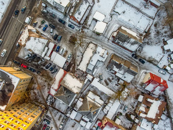 Directly above shot of snow covered buildings in city