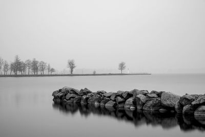 Scenic view of lake against clear sky