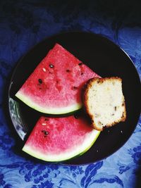 High angle view of breakfast served in plate