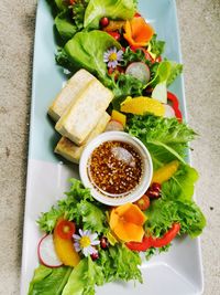 High angle view of food on table