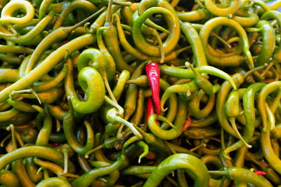 Full frame shot of chili peppers for sale at market