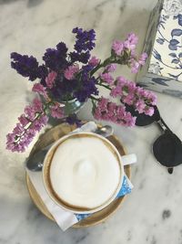 High angle view of coffee on table