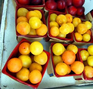 High angle view of fruits for sale at market stall