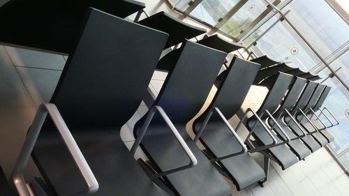 High angle view of empty seats on table