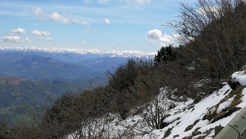 Scenic view of snowcapped mountains against sky