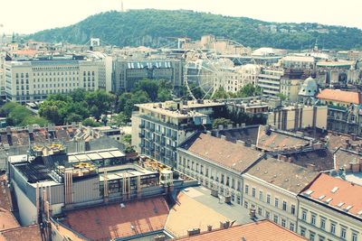 High angle view of buildings in town