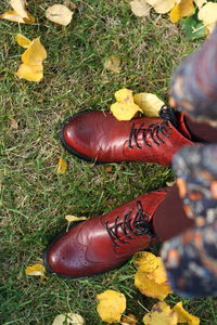 Low section of person on yellow flowers