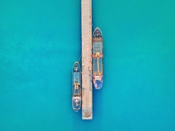 High angle view of ttwo boats docked on port